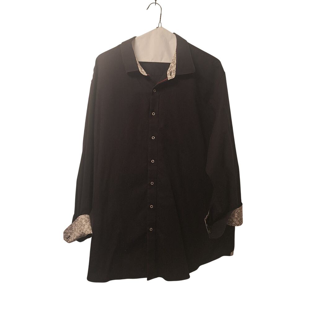 Robert Graham Mens 3XL Dress Shirt Black Long Sleeve Big Tall White Cuff Loose